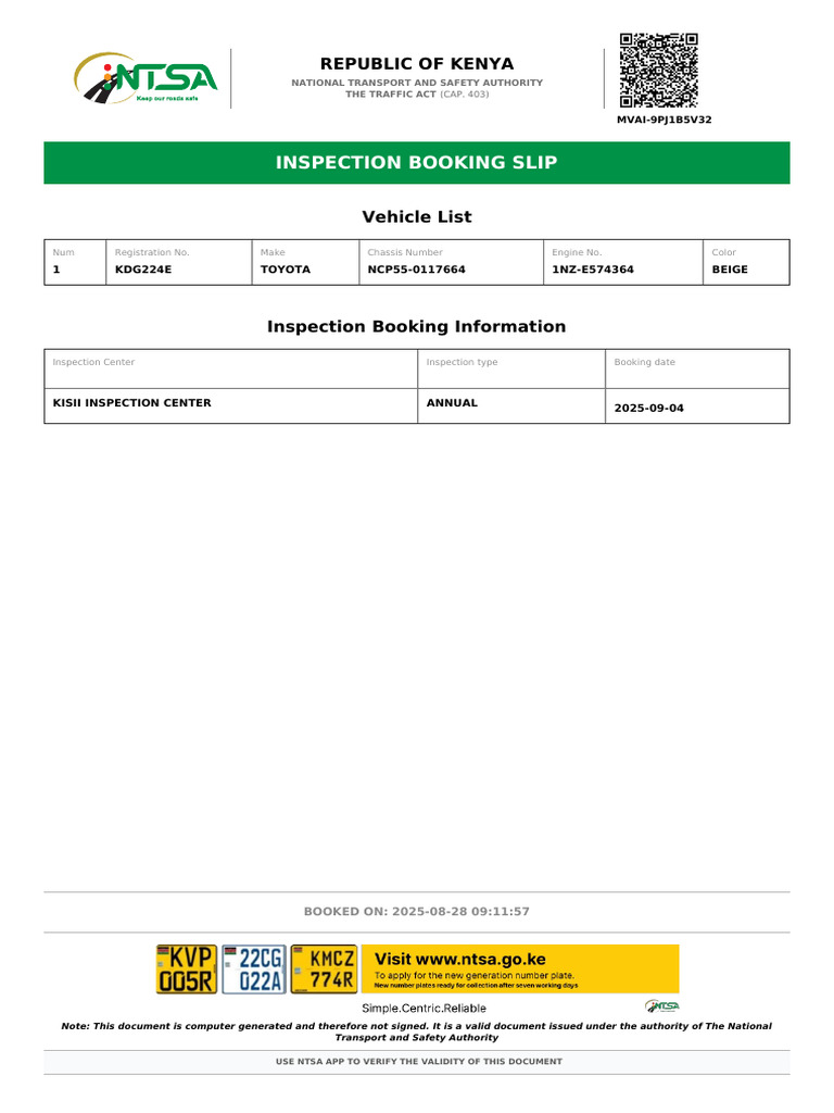 Inspection Booking Slip | PDF