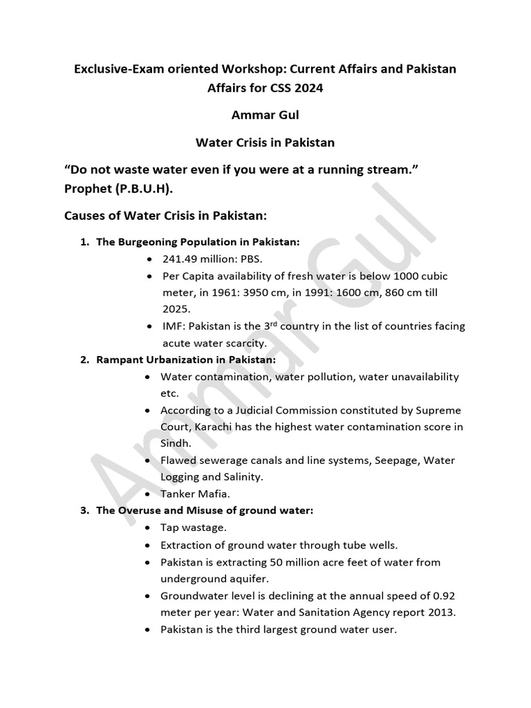 Water Crisis in Pakistan: Causes & Solutions | PDF | Water Scarcity ...
