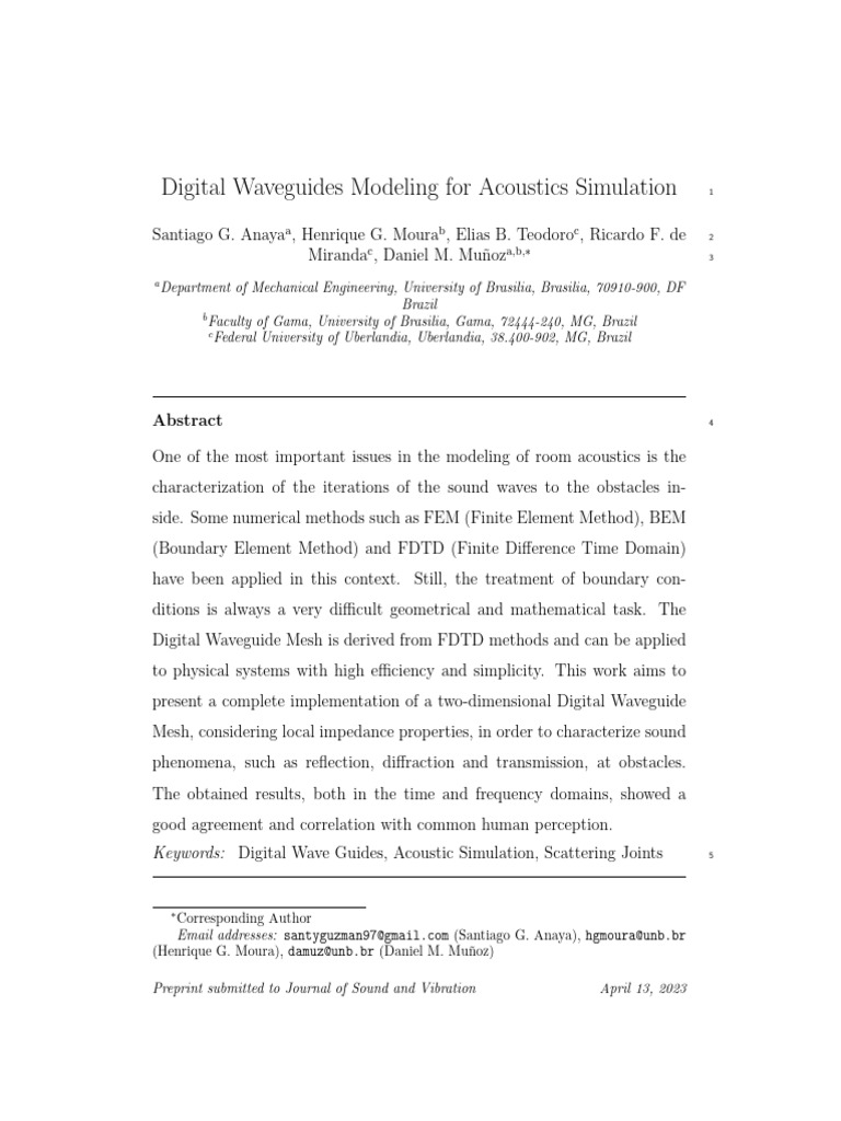 Digital Waveguides Modeling For Acoustics Simulation | PDF | Waveguide ...