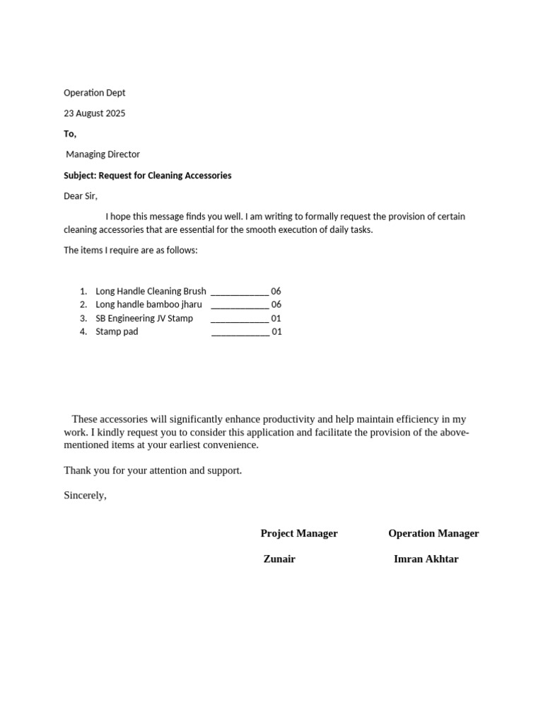 Request for Cleaning Accessories Supply | PDF