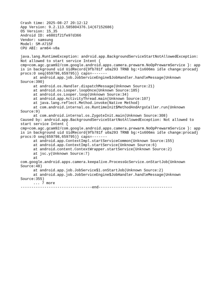 Android Background Service Error Log | PDF
