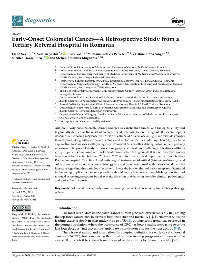 Early-Onset Colorectal Cancer Study | PDF | Large Intestine ...