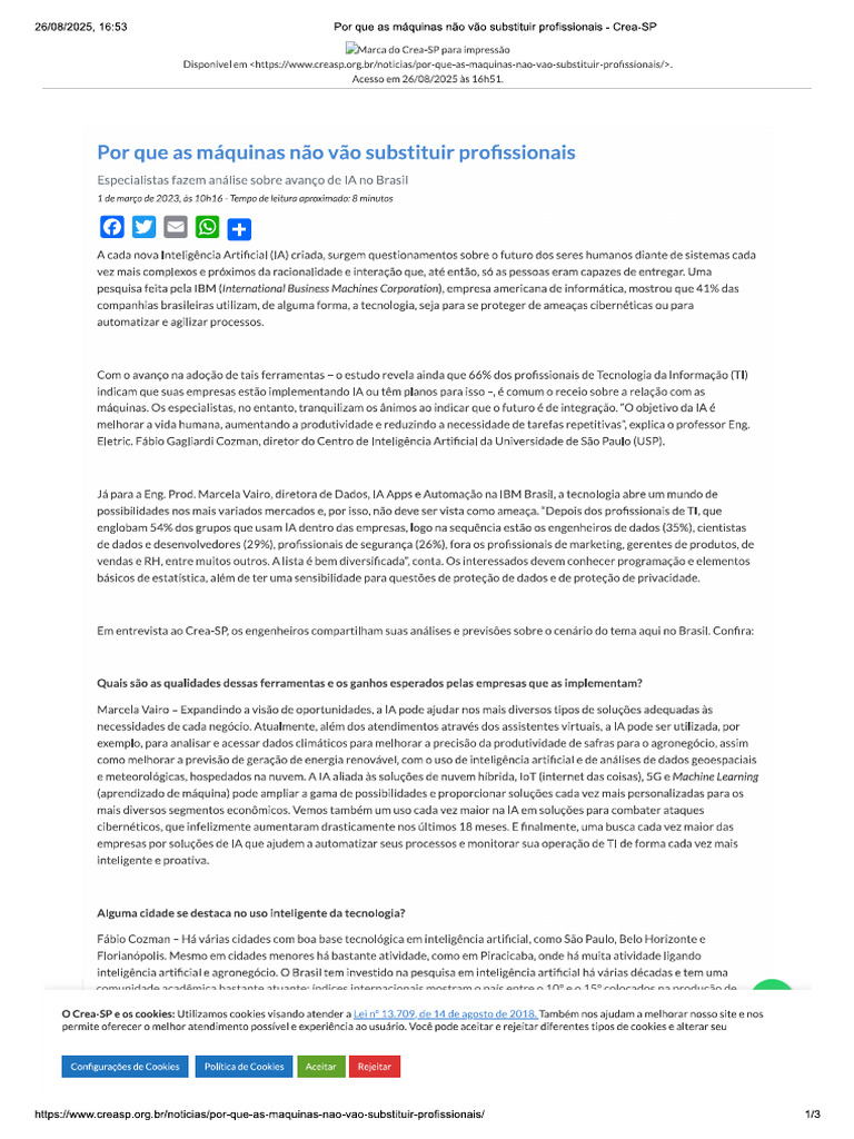 Por Que As Máquinas Não Vão Substituir Profissionais - CREA - SP | PDF