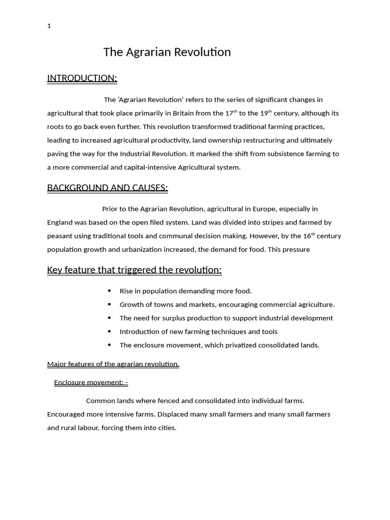 Overview of the Agrarian Revolution | PDF | Agriculture | Intensive Farming
