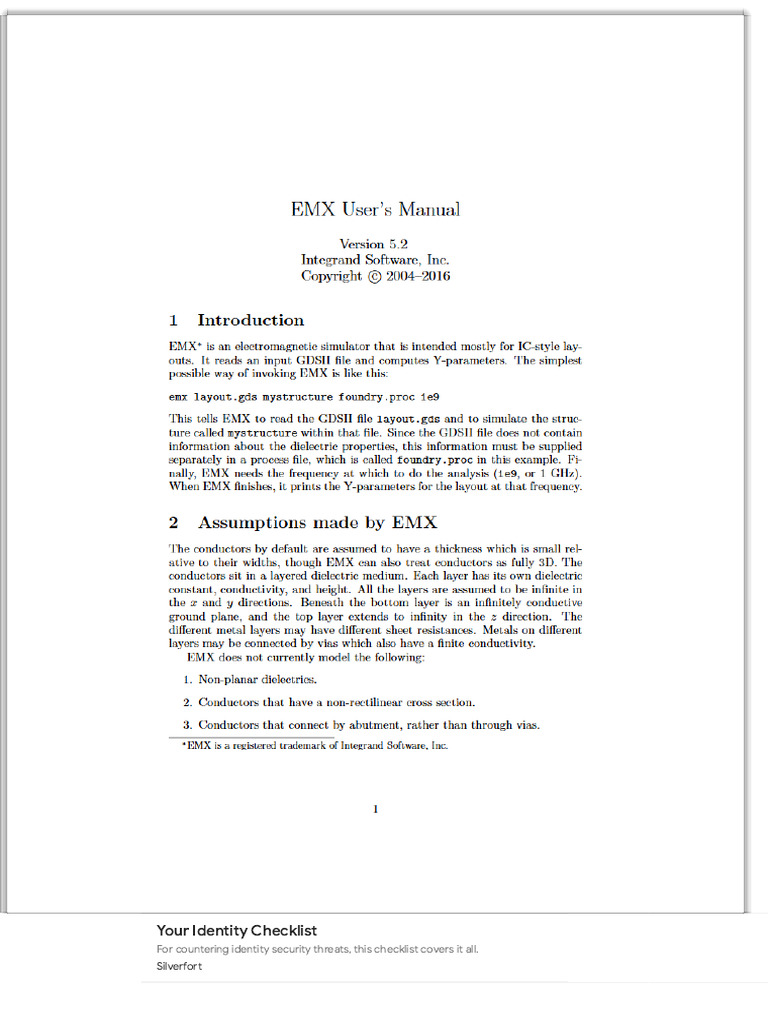 EMX Electromagnetic Simulator User Manual | PDF