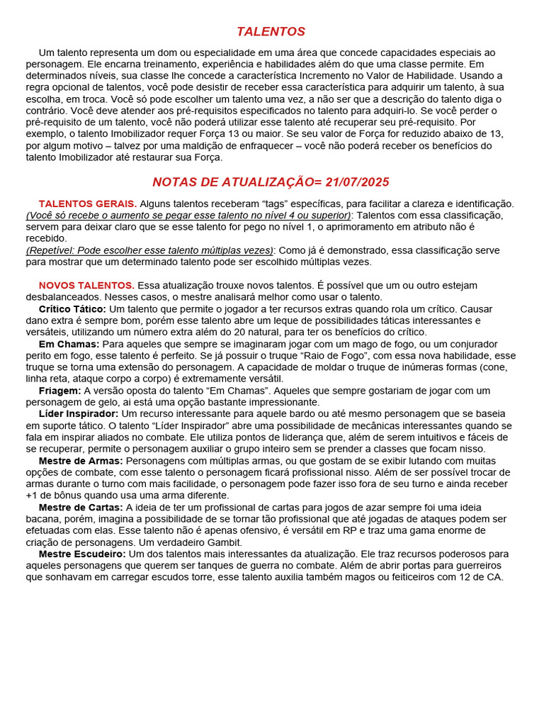 Talentos para Suporte em RPG | PDF | Mágico (fantasia) | Sabedoria