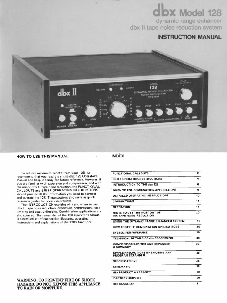 ①幻のオーディオ名機･dbx-3bx(解説書＆取説付き) dbx 128 Dynamic Range Enhancer Guide | PDF | Sound Recording