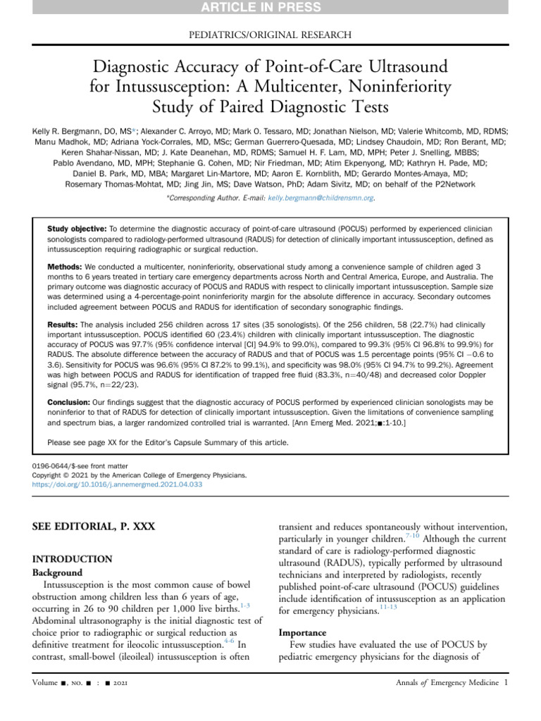 POCUS vs. RADUS for Intussusception | PDF | Sensitivity And Specificity ...