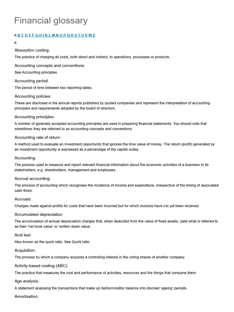 Comprehensive Financial Glossary | PDF | Valuation (Finance) | Dividend