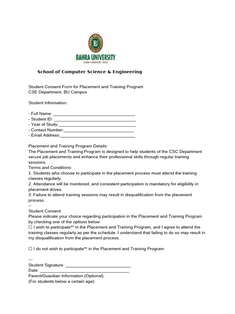 Student Consent for Placement Program | PDF