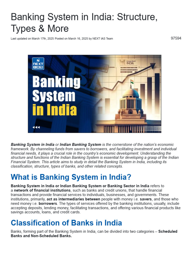 Structure and Types of Indian Banking | PDF | Banks | Reserve Bank Of India