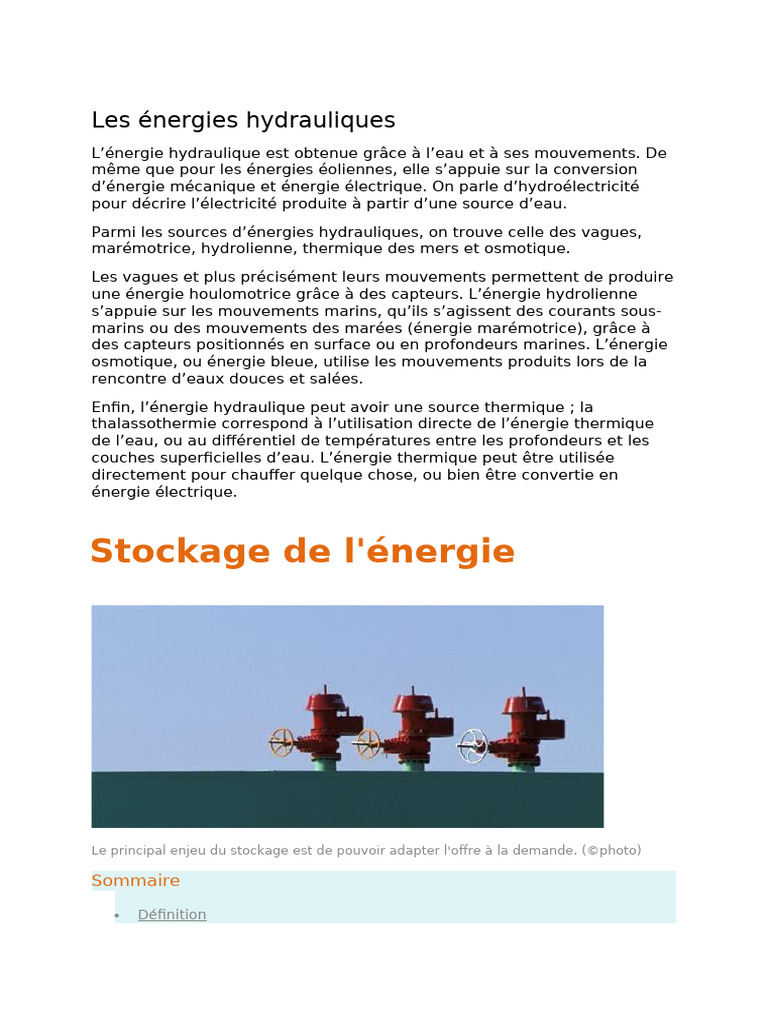 Énergies hydrauliques et stockage d'énergie | PDF | Stockage de l ...