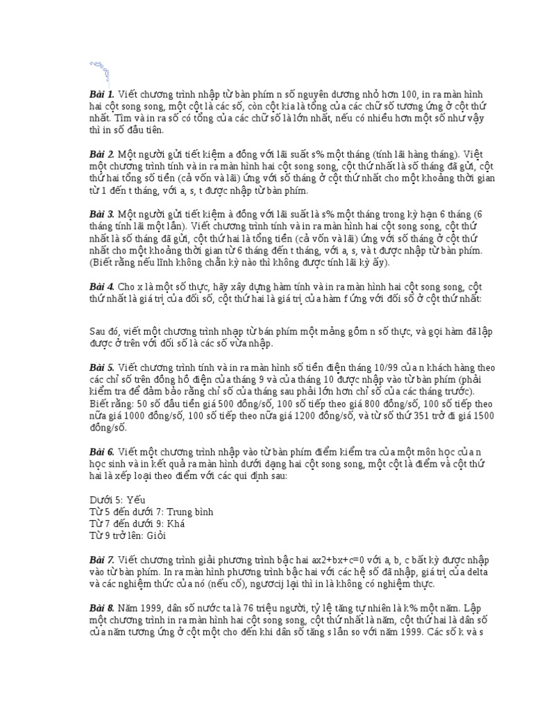 Bai Tap Lap Trinh C | PDF