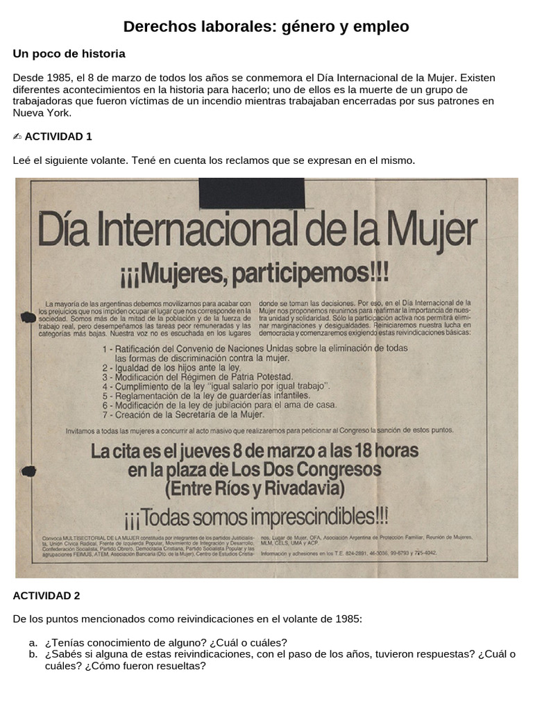Derechos laborales y género en la historia | PDF