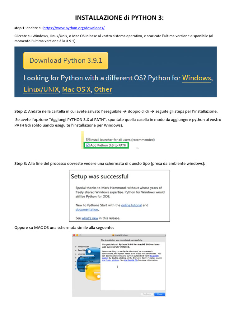 9 - Guida Su Installazione Python Su PC - Mac - Installazione+Python | PDF