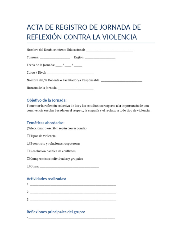 Acta Jornada Reflexion Contra La Violencia | PDF