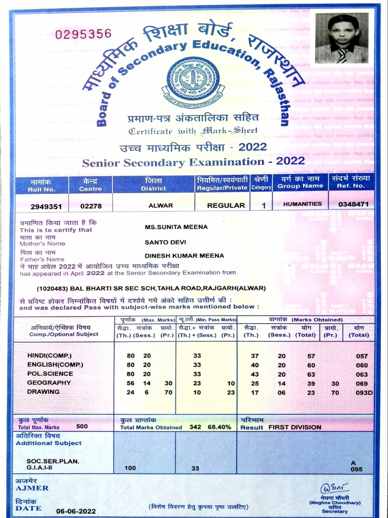 12th Class Marksheet | PDF