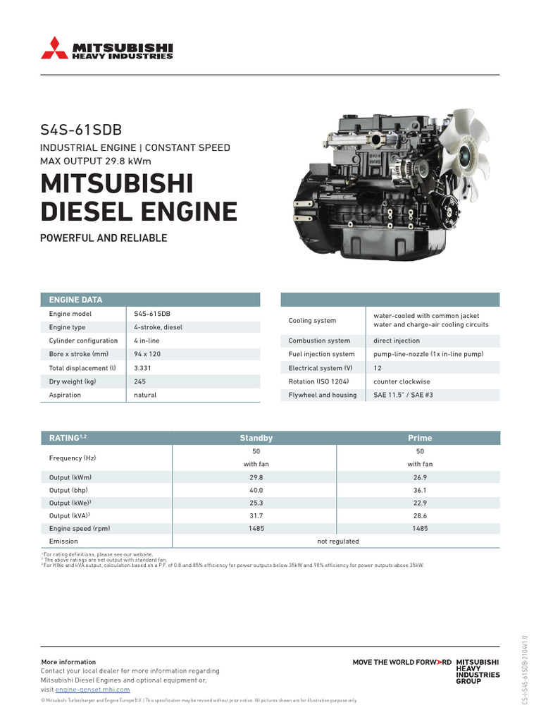 Mitsubishi S4S Engine Specifications | PDF | Diesel Engine | Engines