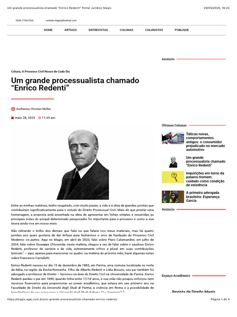 Enrico Redenti: Legado no Processo Civil | PDF | Processo civil | Itália