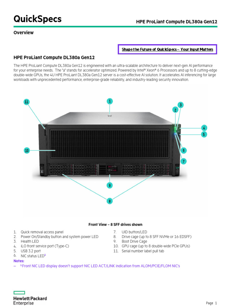 HPE ProLiant DL380a Gen12 QuickSpecs | PDF | Booting | Cloud Computing