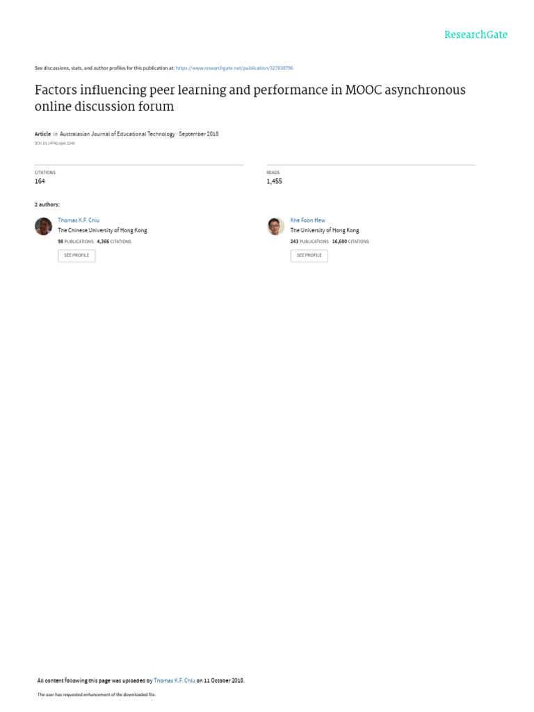 Peer Learning in MOOC Discussion Forums | PDF | Massive Open Online ...