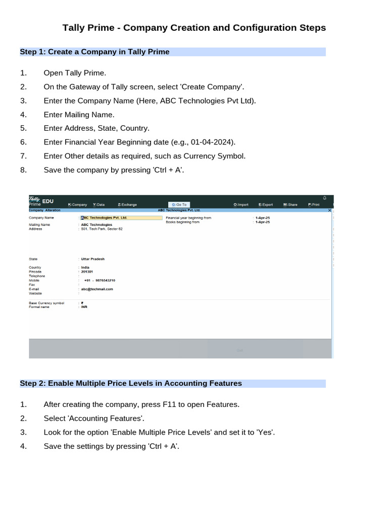Tally Prime Company Setup Guide | PDF