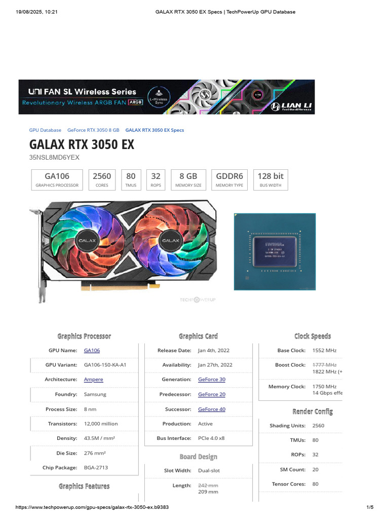 GALAX RTX 3050 EX Specs - TechPowerUp GPU Database | PDF | Graphics ...