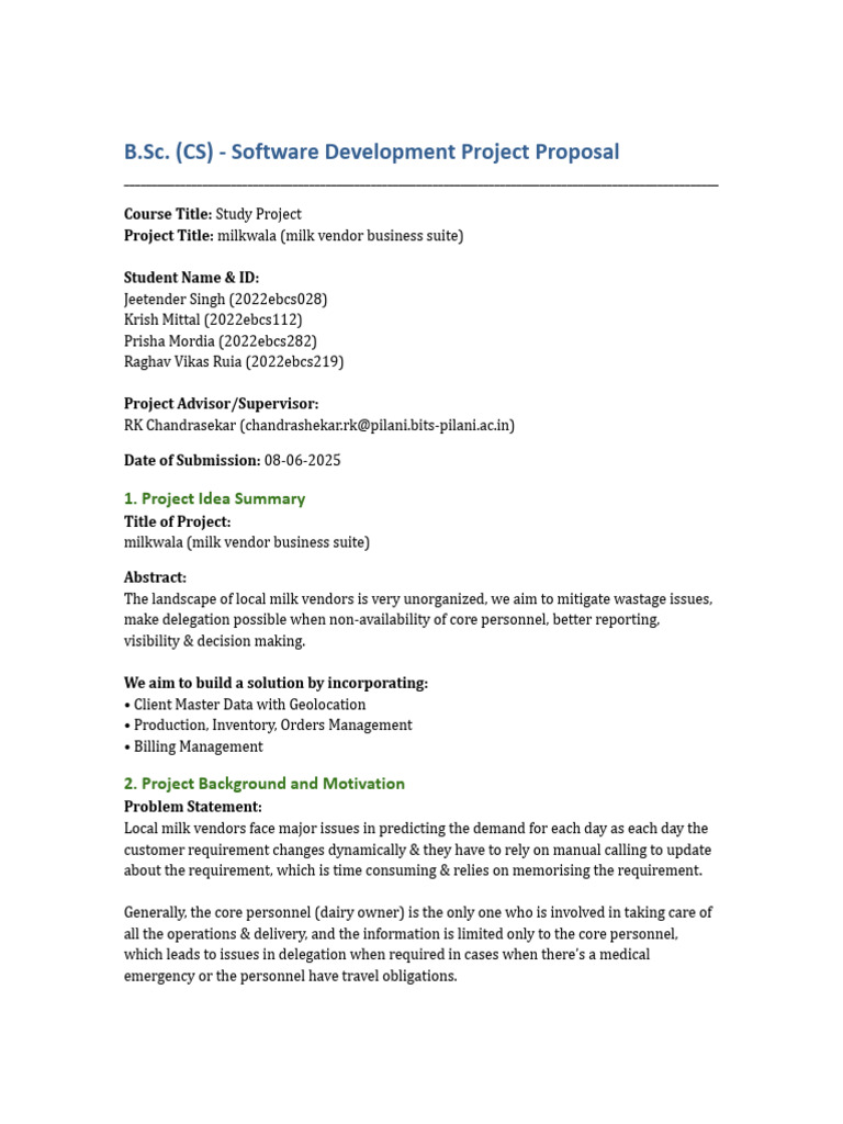 P1 Milkwala BSc-Project Proposal | PDF | Computing | Software Engineering