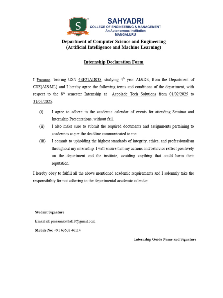 Internship Declaration | PDF
