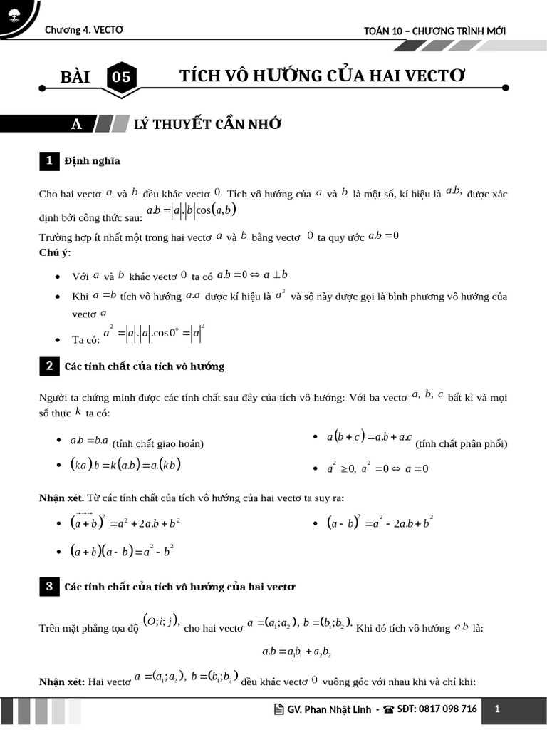 Bài 05 - D NG 01. Tích Vô Hư NG C A Hai Vectơ - GV | PDF