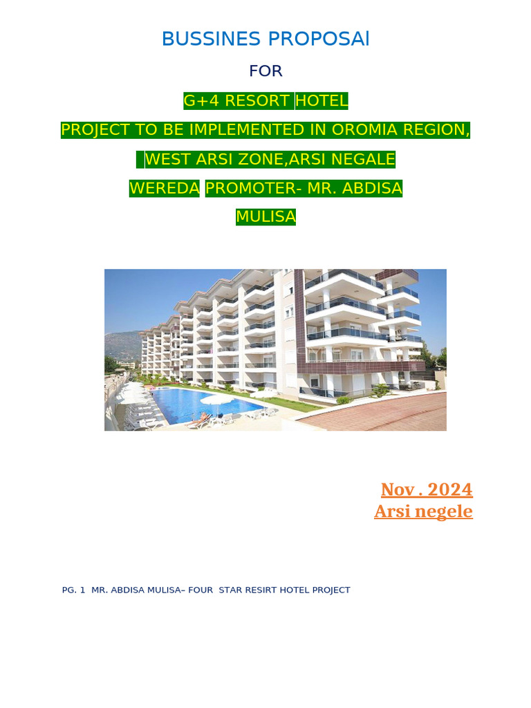 Four-Star Resort Hotel Proposal in Oromia | PDF | Tourism | Hotel