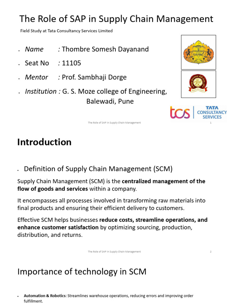 Role of SAP in Supply Chain Management | PDF | Supply Chain Management ...