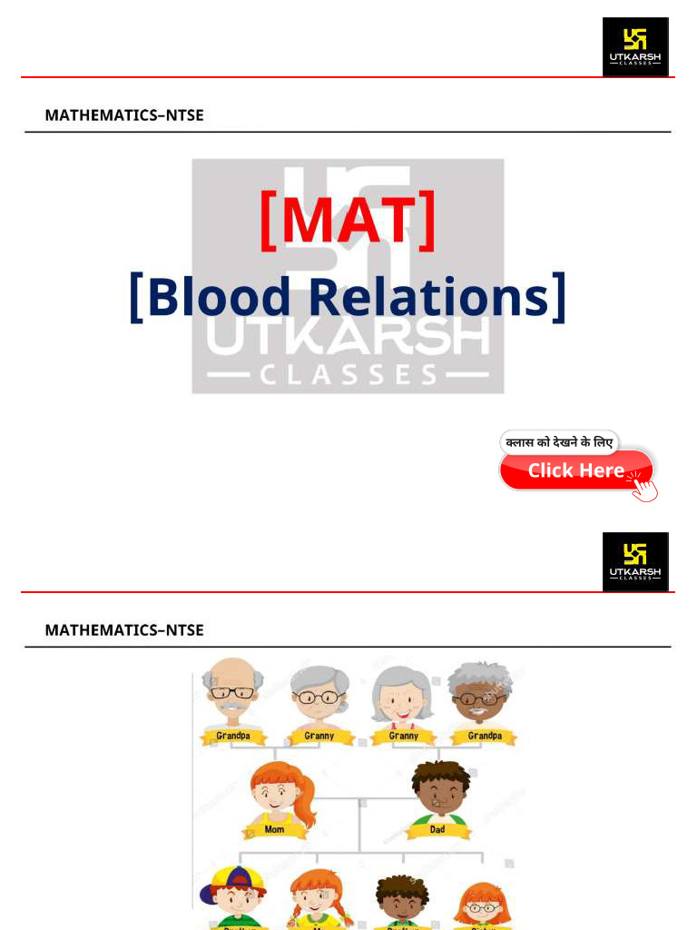 Blood Relations Part 2 NTSE & NCERT Based Special Series MAT Class | PDF
