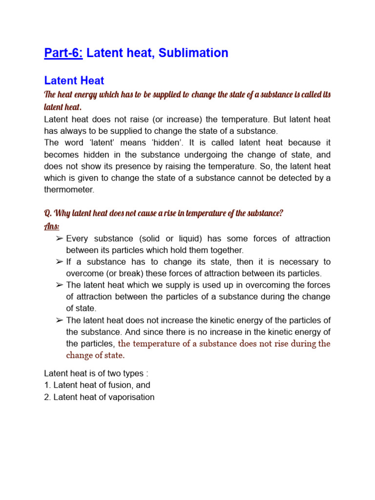 Part-6 - Latent Heat and Sublimation | PDF | Latent Heat | Heat