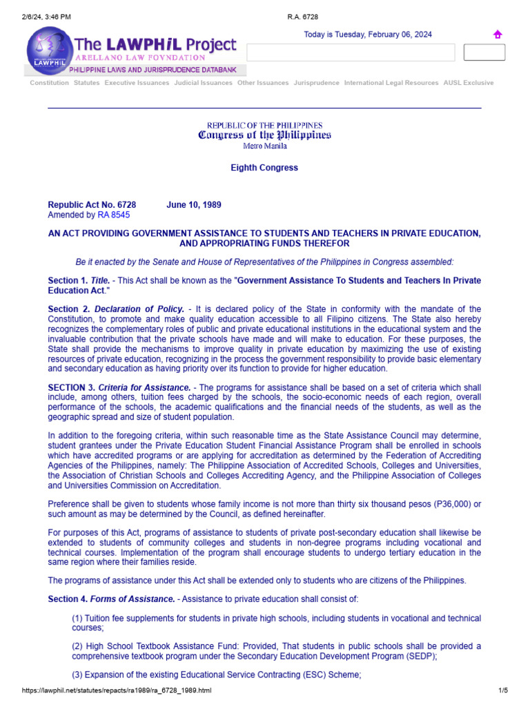 RA 6728: Government Aid for Education | PDF | Private School | Tuition ...