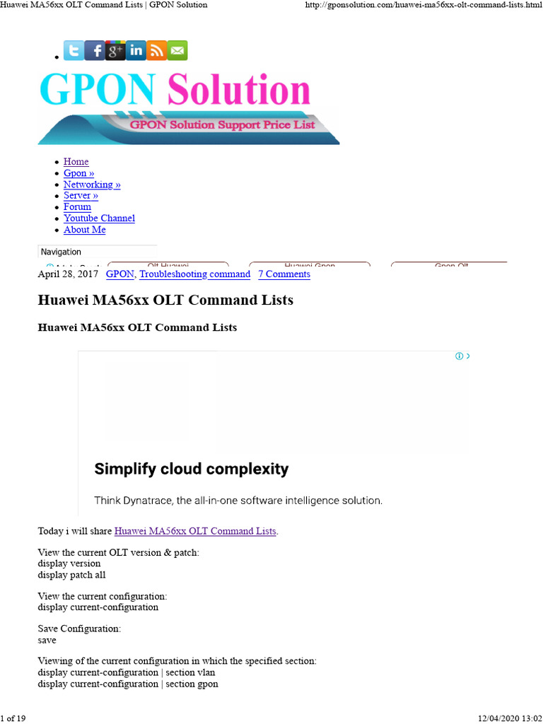 Huawei MA56xx OLT Command Overview | PDF | Internet Protocols | Command ...