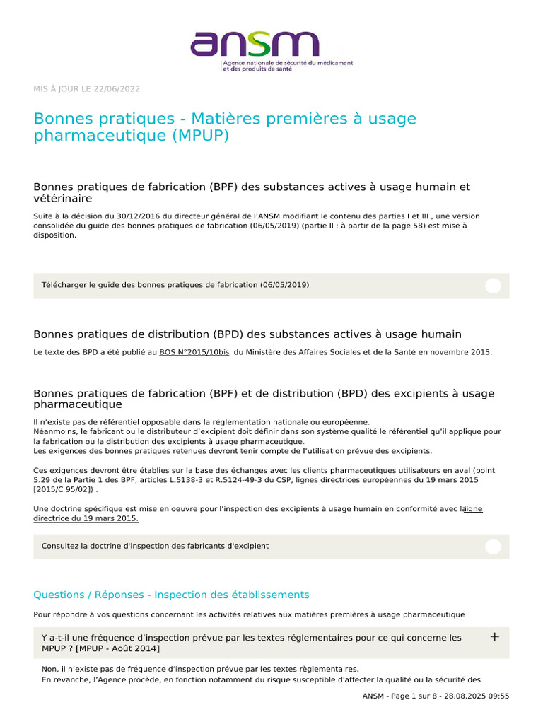 Bonnes pratiques des matières premières pharmaceutiques | PDF ...