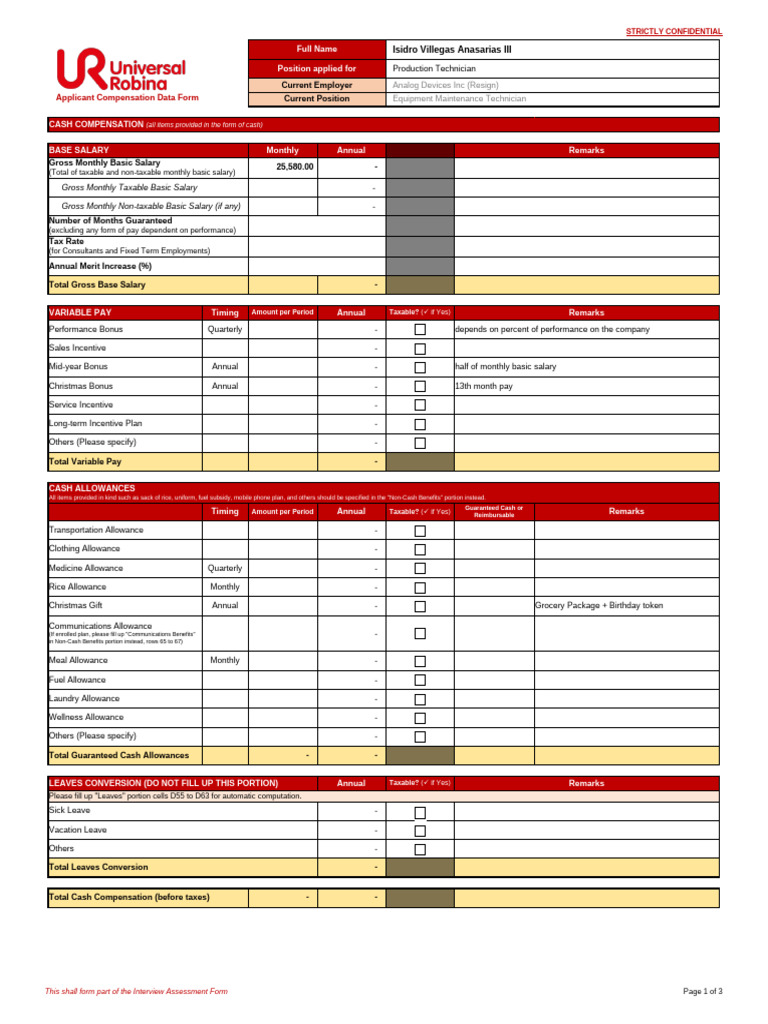 Applicant Compensation Data Form | PDF | Salary | Economies