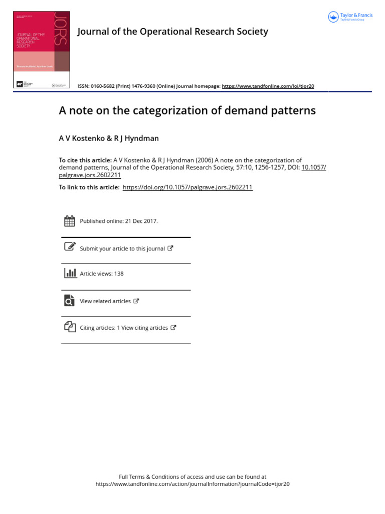 A Note On The Categorization of Demand Patterns | PDF | Forecasting ...