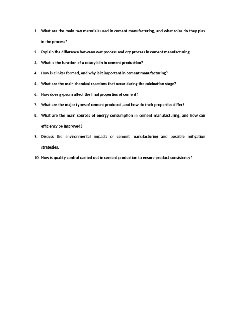 Cement Manufacturing Sample Problem Pdf