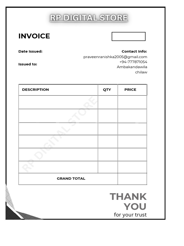 Invoice for Print Services - RP Digital Store | PDF