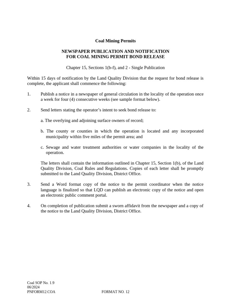 Coal Notice Format 12 Bond-Release Single Publication | PDF | Justice ...