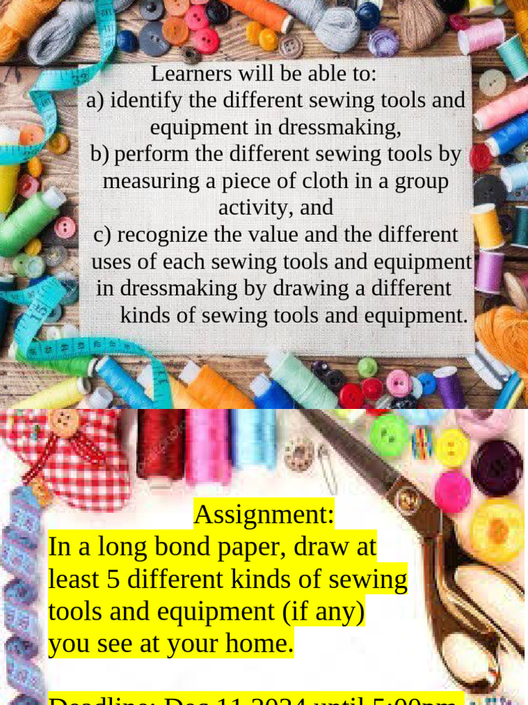 Dressmaking Tools Assignment Guide | PDF