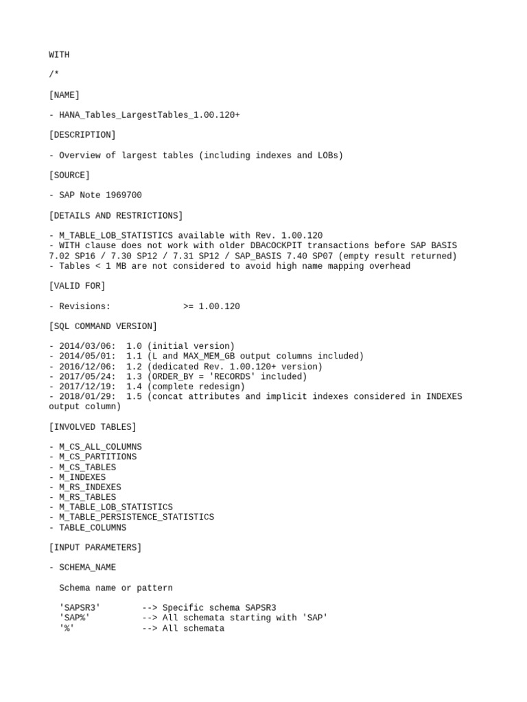 Overview of Largest HANA Tables | PDF | Table (Database) | Database Index