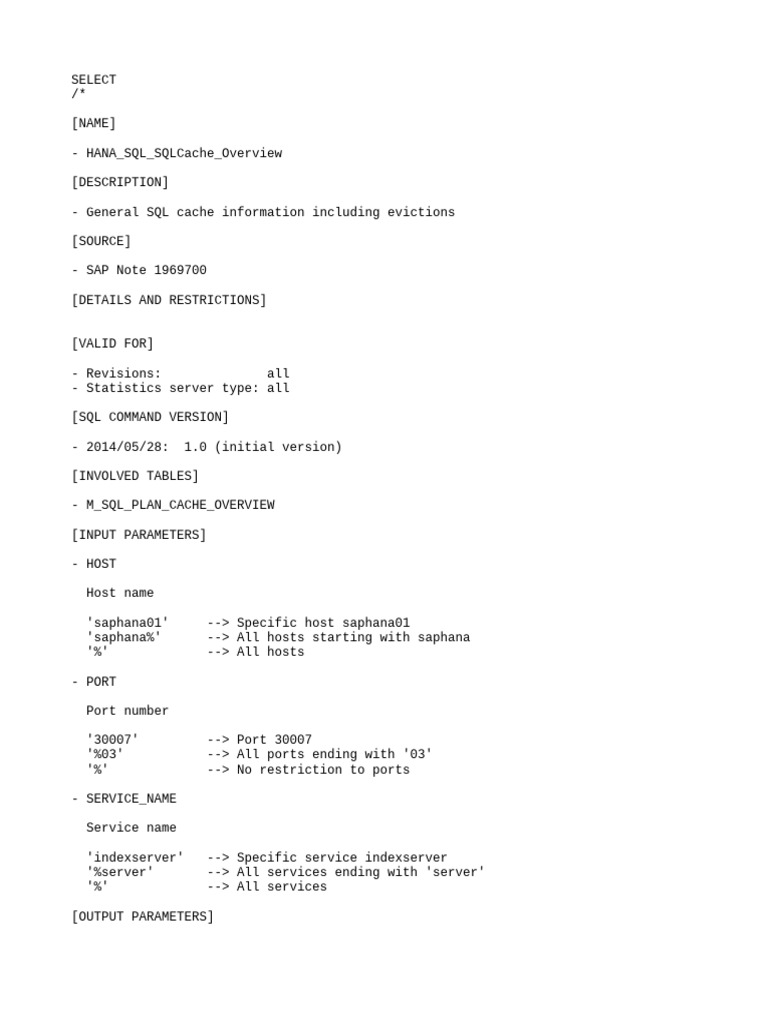 HANA SQL Cache Overview and Metrics | PDF | Computing | Computer ...