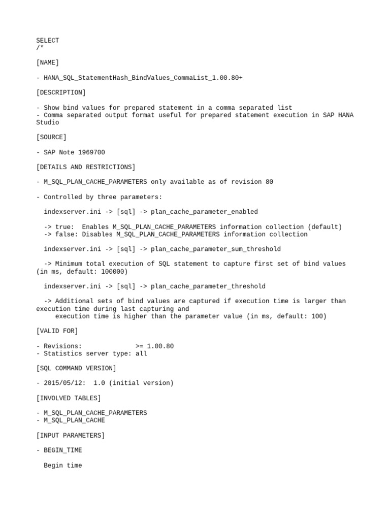 SAP HANA Bind Values Comma List | PDF | Parameter (Computer Programming ...