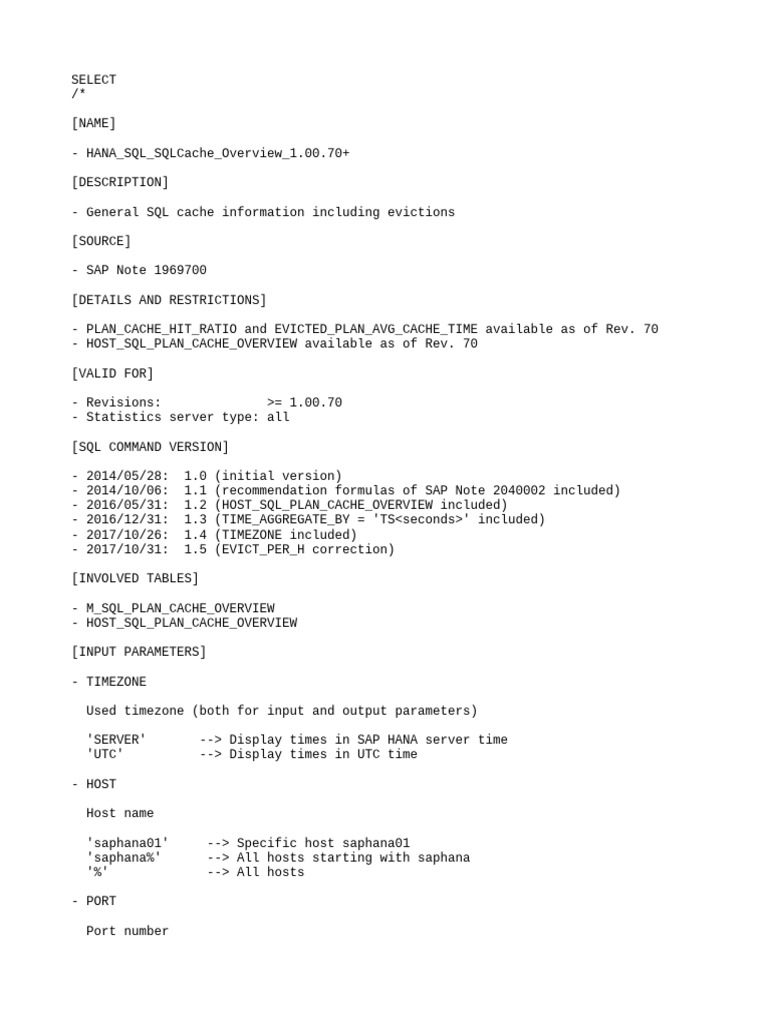 HANA SQL Cache Overview and Metrics | PDF | Information Technology ...