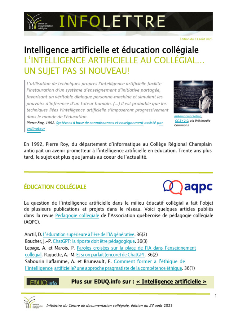IA et éducation collégiale : enjeux actuels | PDF | Intelligence ...