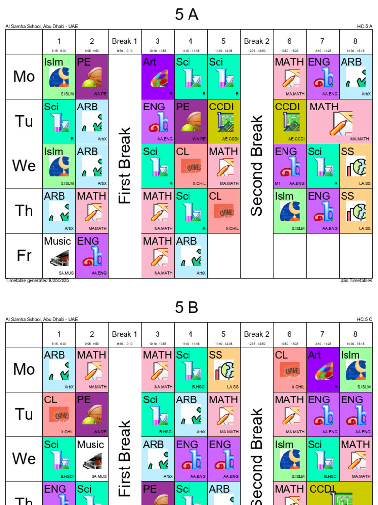 Al Samha School Timetable 2025 | PDF
