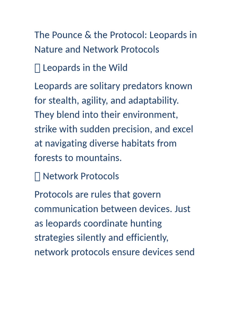 The Pounce & The Protocol Leopards in Nature and Network Protocols | PDF